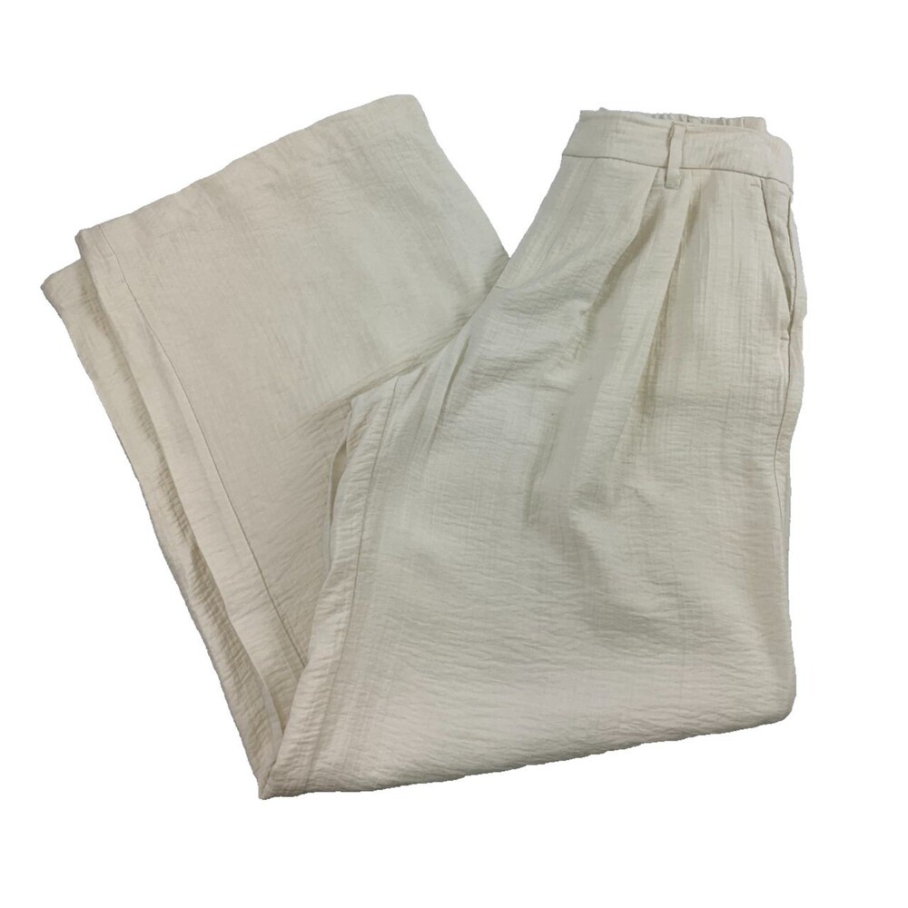 A New Day Crepe Trouser High Waist Wide Leg Rayon Pleated Front Ivory Womens 6